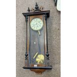 DOUBLE WEIGHT WALNUT VIENNA STYLE WALL CLOCK WITH GLAZED PANELS