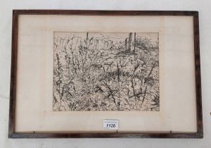 IAN FLEMING WILD FLOWERS IN FIELD UNSIGNED FRAMED LITHOGRAPH 20 X 27 CM