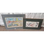 GISELA HORSTKOTTE, IMAGES II & LANDSCAPE WITH BUILDINGS, BOTH SIGNED, 2 FRAMED WATERCOLOURS,