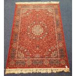 RED & WHITE SUPER KESHAM RUG WITH FLORAL & DIAMOND PATTERN THROUGHOUT,