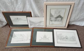 VARIOUS PENCIL DRAWINGS BY ANNE AVES TO INCLUDE ; BOLTON ABBEY 2006,