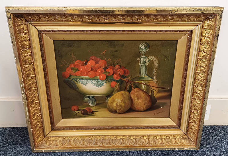 G UMSWORTH STILL LIFE OF FRUIT SIGNED GILT FRAMED OIL PAINTING 28 X 39 CM