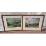 2 GILT FRAMED WATER COLOUR OF COUNTRY SIDE SCENES, BOTH INDISTINCTLY SIGNED BY SAME ARTIST,