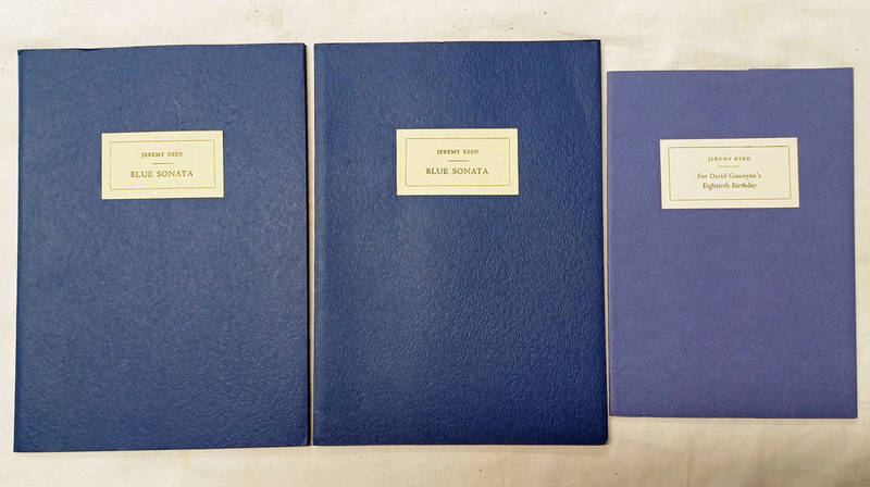 BLUE SONATA, THE POETRY OF JOHN ASHBERY BY JEREMY REED, PRINTED AT THE TRAGARA PRESS,