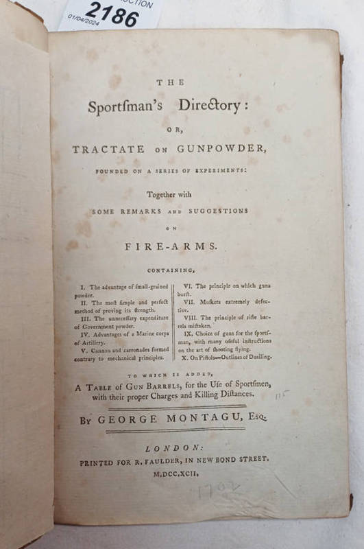 THE SPORTSMAN'S DIRECTORY: OR TRACTATE ON GUNPOWDER,