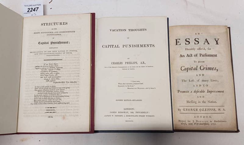 VACATION THOUGHTS ON CAPITAL PUNISHMENTS BY CHARLES PHILLIPS - 1858, AN ESSAY HUMBLY OFFER'D,