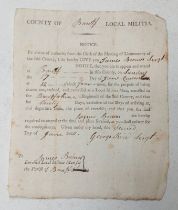 BANFF MILITIA NOTICE REQUIRING A MEMBER TO REPORT FOR TRAINING - 1810