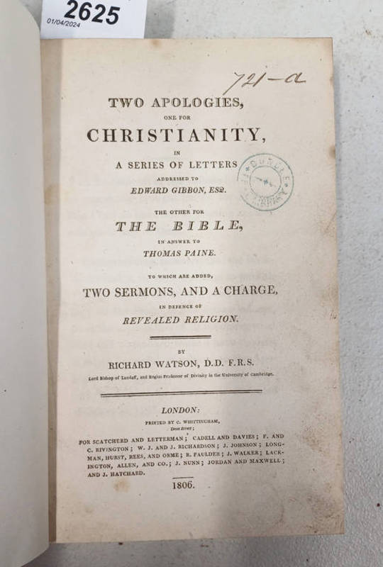 TWO APOLOGIES, ONE FOR CHRISTIANITY, IN A SERIES OF LETTERS ADDRESSED TO EDWARD GIBBON,