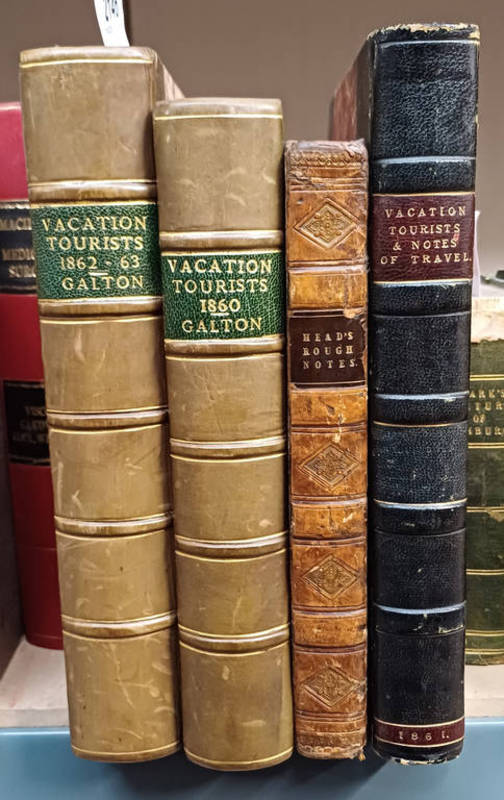 VACATION TOURISTS AND NOTES OF TRAVEL IN 1860 BY FRANCIS GALTON, QUARTER LEATHER BOUND - 1861,