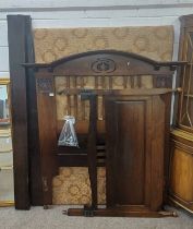 19TH CENTURY MAHOGANY BEDFRAME WITH CARVED LYRE DECORATION,