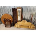 PINE GALLERY WITH CARVED GRAPE DECORATION & 4 DRAWERS, MAHOGANY CLOCK HOOD,