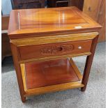 CHINESE HARDWOOD BEDSIDE TABLE WITH SINGLE DRAWER & UNDERSHELF,