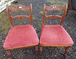 PAIR OF 19TH CENTURY MAHOGANY HAND CHAIRS WITH DECORATIVE CARVING ON TURNED SUPPORTS