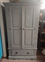 PAINTED PINE 2 DOOR WARDROBE WITH SINGLE DRAWER TO BASE,