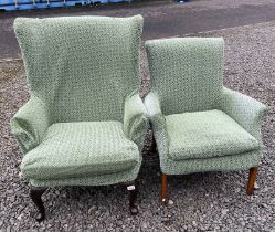 TEAK FRAMED PARKER-KNOLL ARMCHAIR & 1 OTHER WINGBACK ARMCHAIR