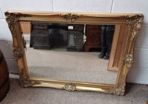 GILT FRAMED RECTANGULAR OVERMANTLE MIRROR WITH BEVELED EDGE,