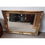 GILT FRAMED RECTANGULAR OVERMANTLE MIRROR WITH BEVELED EDGE,