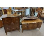 LATE 20TH CENTURY DRESSING TABLE WITH MIRROR OVER 3 CENTRALLY SET DRAWERS FLANKED BY 2 PANEL DOORS