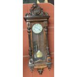 MAHOGANY CASED WALL CLOCK WITH PAINTED ENAMEL DIAL,