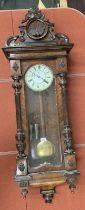 MAHOGANY CASED WALL CLOCK WITH PAINTED ENAMEL DIAL,