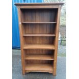 OAK OPEN BOOKCASE LABELLED SHERRY TO SIDE - 190 CM TALL X 106 CM WIDE