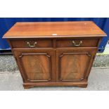 MAHOGANY SIDE CABINET WITH 2 DRAWERS OVER 2 PANEL DOORS - 73 CM TALL X 94 CM WIDE