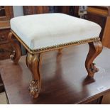 19TH CENTURY SMALL MAHOGANY SQUARE STOOL ON CABRIOLE SUPPORTS,