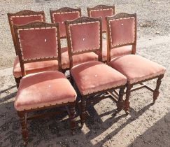 SET OF 6 19TH CENTURY OAK DINING CHAIRS WITH CARVED DECORATION ON TURNED SUPPORTS