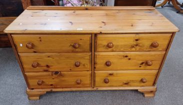 PINE CHEST OF 6 DRAWERS ON BRACKET SUPPORTS,