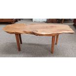 RUSTIC BURR YEW TABLE ON TURNED SUPPORTS - 102 CM LONG Condition Report: The lot