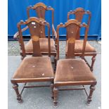 SET OF 4 EARLY 20TH CENTURY MAHOGANY & WALNUT DINING CHAIRS INCLUDING ONE ARMCHAIR ON TURNED