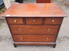 STAG MAHOGANY CHEST OF 3 SHORT OVER 2 LONG DRAWERS.
