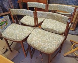 SET OF 4 TEAK DINING CHAIRS ON TURNED SUPPORTS