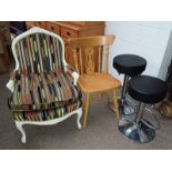 CONTINENTAL STYLE PAINTED ARMCHAIR WITH PADDED BACK & CUSHION ON CABRIOLE SUPPORTS,