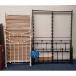 BLACK METAL BEDFRAME & WHITE METAL SINGLE BEDFRAME WITH TRUCKLE BED,