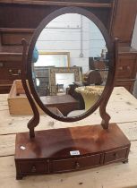 MAHOGANY OVAL DRESSING TABLE MIRROR WITH 3 DRAWERS TO BASE