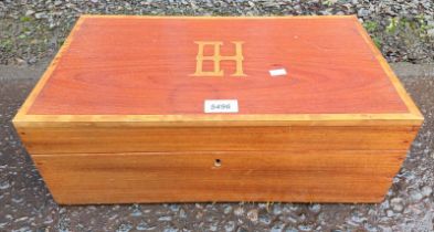 19TH CENTURY INLAID MAHOGANY WRITING SLOPE INITIALED EH TO TOP