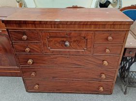 19TH CENTURY MAHOGANY CHEST OF DRAWERS WITH CENTRALLY SET SINGLE DEEP DRAWER FLANKED ON EACH SIDE