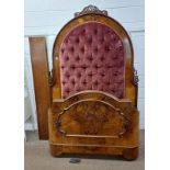 19TH CENTURY BURR WALNUT BED WITH LARGE BUTTONED HEADBOARD - HEIGHT 226 CM X WIDTH 145 CM