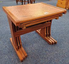 ARTS & CRAFTS STYLE NEST OF TABLES WITH COPPER PANEL TOPS