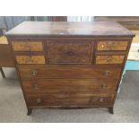 19TH CENTURY MAHOGANY & BURR WALNUT CHEST OF DRAWERS WITH CENTRALLY SET DEEP DRAWER FLANKED TO EACH