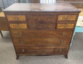 19TH CENTURY MAHOGANY & BURR WALNUT CHEST OF DRAWERS WITH CENTRALLY SET DEEP DRAWER FLANKED TO EACH