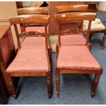 SET OF 4 19TH CENTURY ROSEWOOD HAND CHAIRS ON REEDED SUPPORTS