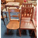 PAIR OF MAHOGANY HAND CHAIRS ON TURNED SUPPORTS & 1 OTHER CHAIR, PAINTED TABLE,