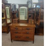 LATE 19TH CENTURY MAHOGANY DRESSING CHEST WITH 3 MIRRORS & 4 FRIEZE DRAWERS OVER BASE WITH 2 SHORT