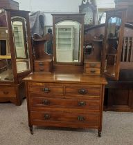 LATE 19TH CENTURY MAHOGANY DRESSING CHEST WITH 3 MIRRORS & 4 FRIEZE DRAWERS OVER BASE WITH 2 SHORT