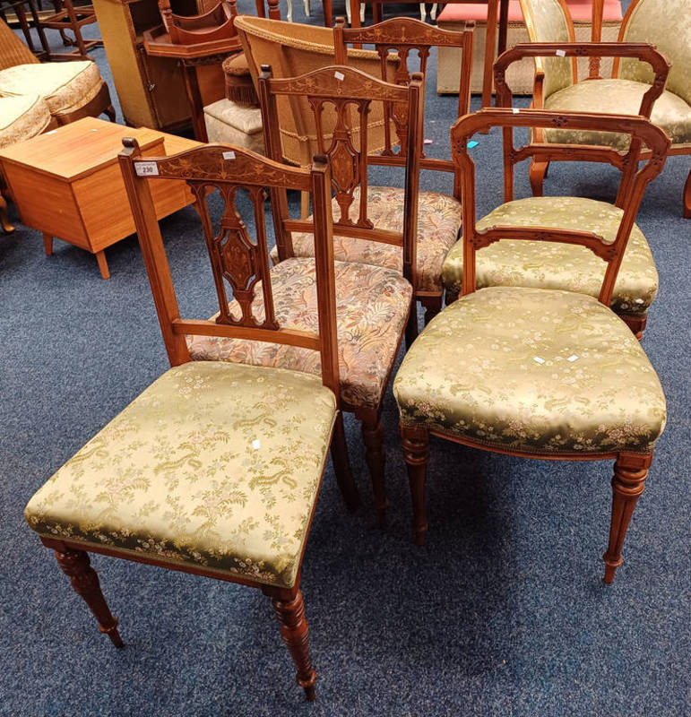 SET OF 3 LATE 19TH CENTURY INLAID ROSEWOOD HAND CHAIRS ON TURNED SUPPORTS & PAIR OF MAHOGANY HAND