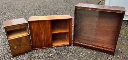 MAHOGANY BOOKCASE WITH 2 SLIDING GLASS PANEL DOORS & 1 OTHER BOOKCASE,
