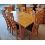 MORRIS FURNITURE EXTENDING DINING TABLE WITH INSET TOP & EXTRA LEAF ON SQUARE SUPPORTS & MATCHING