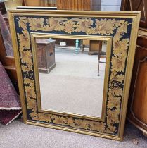 GILT FRAMED RECTANGULAR MIRROR WITH PAINTED FLORAL DECORATION,